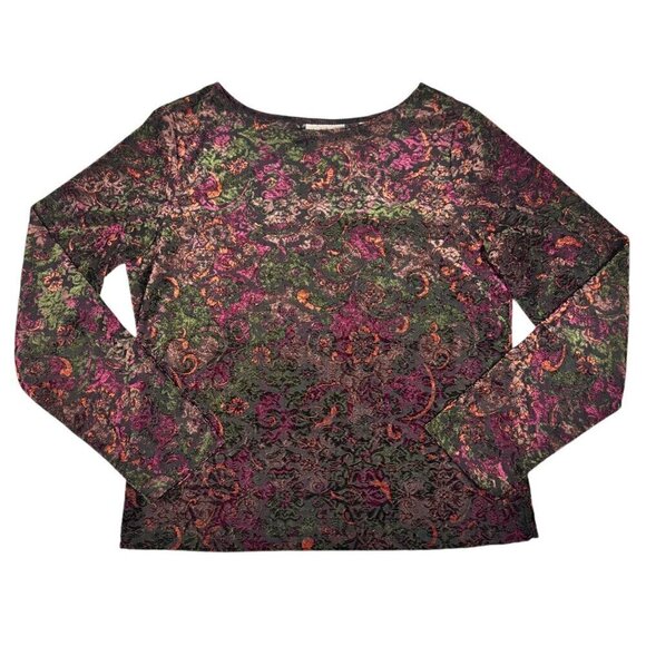 Marsh Landing Burnt Out Velvet Top Sz.M Multi Burgundy Long Sleeve Fairy Grunge - Picture 2 of 8